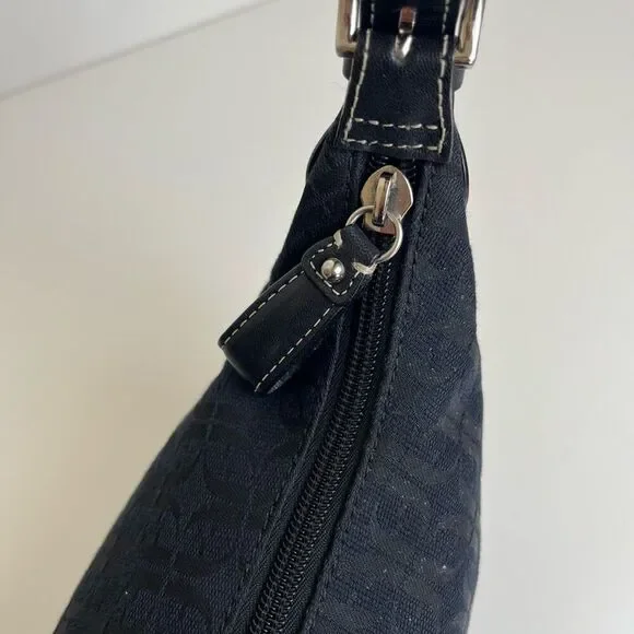 Fossil Y2K Mini Hobo Black Jacquard Leather Trim Logo Vintage Crescent Baguette - Picture 8 of 15